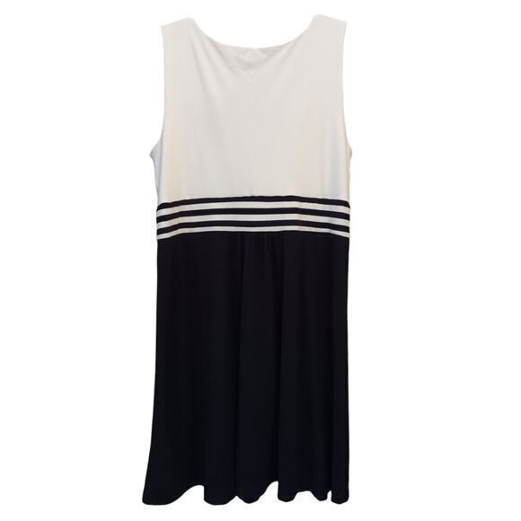 LANDS' END Dress Size LG Surplice Pleats Stretchy Knit Cream Black Striped Waist - Picture 2 of 7